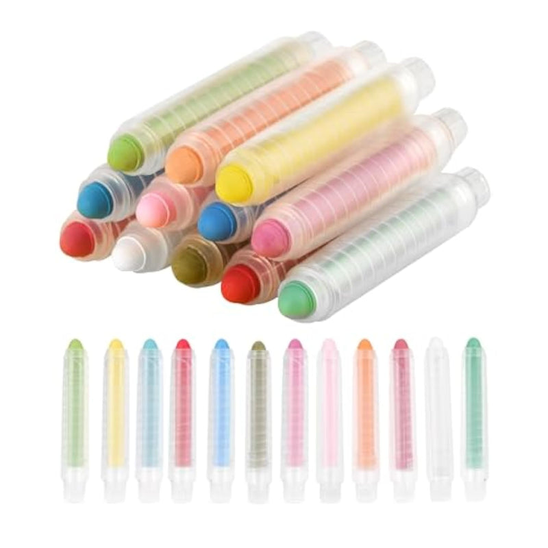 12 Color Dustless Chalk Set with Holder, Non-Toxic Mess-Free Art Supplies for Kids