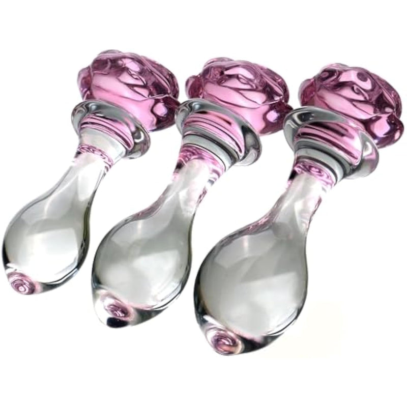3-Piece Rose Glass Anal Plug Set, Crystal Glass Anal Plug,Anal Trainer, Crystal Butt Plug,Anal Expander Training Sex Toys Anal Masturbation Plug For Men Women Gay And Couples