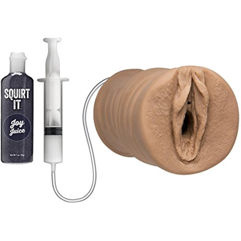 Doc Johnson Squirt It - Squirting Pussy - ULTRASKYN Stroker with Syringe and 1 fl. Oz. Bottle of Joy Juice - Caramel