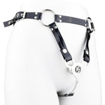 One Piece Urinal Chastity Cage Male With Leather Belt, Flat Sissy Negative Chastity Lock Sex Toy, Hollow Anti-Slip Cock Cage Bdsm Devices (L)