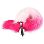 Dip Dye Pink Foxes Tail Anal Butt Plug Medical Grade Stainless Steel Hypoallergenic Anus Women Men Sexual Show Animal Costume Play Sex Toy (Size:S)