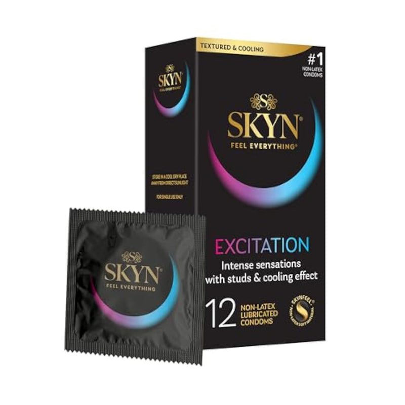 Excitation Studded Condoms - 12 Count - Ultra-Thin, Lubricated Latex-Free Condoms For A Natural, Smooth Fit