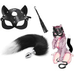 Fox Mask Plush Tail Anal Plug Metal Anus Bead Butt Lash Half Cat Mask Party Sexy Adult Whip Stimulator Sex Toys For Women'S Leather Costume Cosplay Fetish Restrain