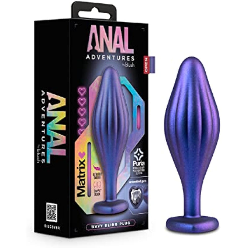 Anal Adventures Matrix Rhineheart Silicone Anal Plug - Textured Wavy Bling Buttplug - Stayput Comfort For Safety - Satin Smooth Texture Ultrasilk - Tapered Head - Sex Toy Couples