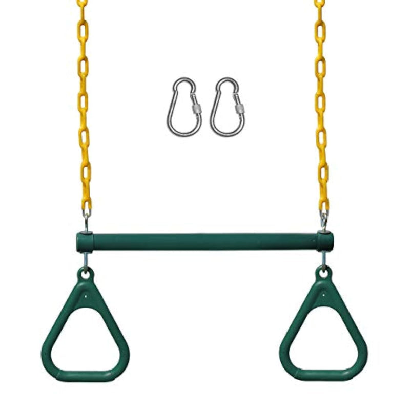 Swing Sets For Backyard, Monkey Bars & Swingset Accessories - Set Includes 18" Trapeze Swing Bar & 48" Heavy Duty Chain With Locking Carabiners - Outdoor Play Equipment (Green)