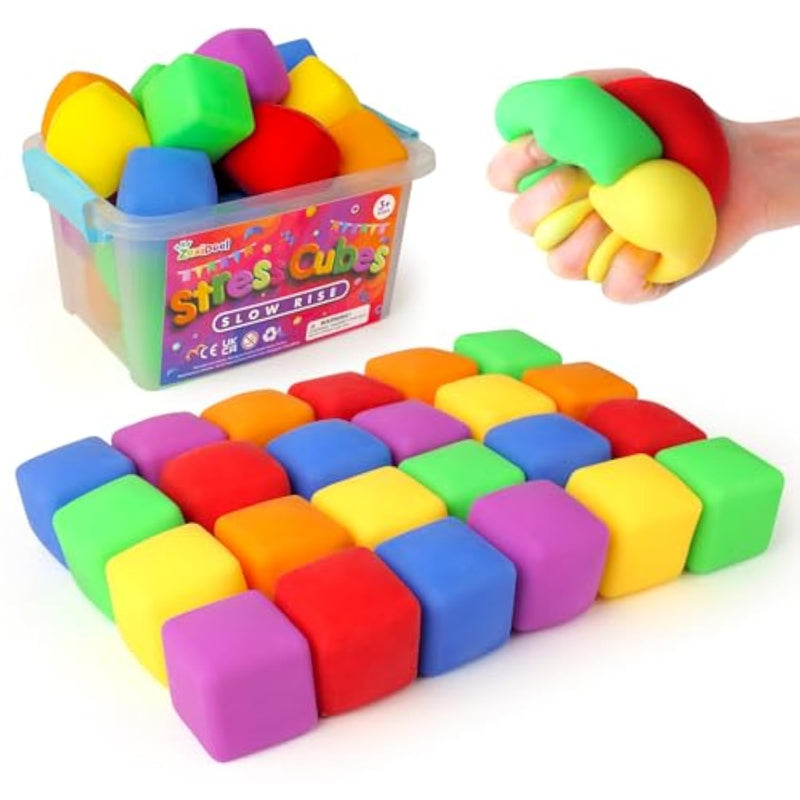 24 Pack Mini Slow Rise Stress Cube: Pull Stretch Fidget Toys For Anxiety Relief, Dough Squishy Toys Bulk For Kids, Classroom Prize Box Toys, Fidgets For Classroom, Hand Therapy Sensory Squishy Ball