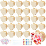 24 Pcs DIY Wooden Heart Piggy Bank Kits with Paints, Brushes & Gem Stickers