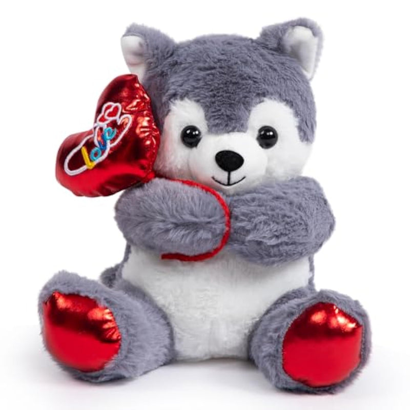 Husky Stuffed Animal Husky Plush Holding Red Love Balloon For Kids And Girlfriend Toy Gifts 10 Inches