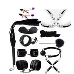 11Pcs Bdsm Kit Toys Sex Bondage Restraints, Labia & Nipple Clamps Blindfold Handcuffs Collar Paddle Sex Toys For Couple Black