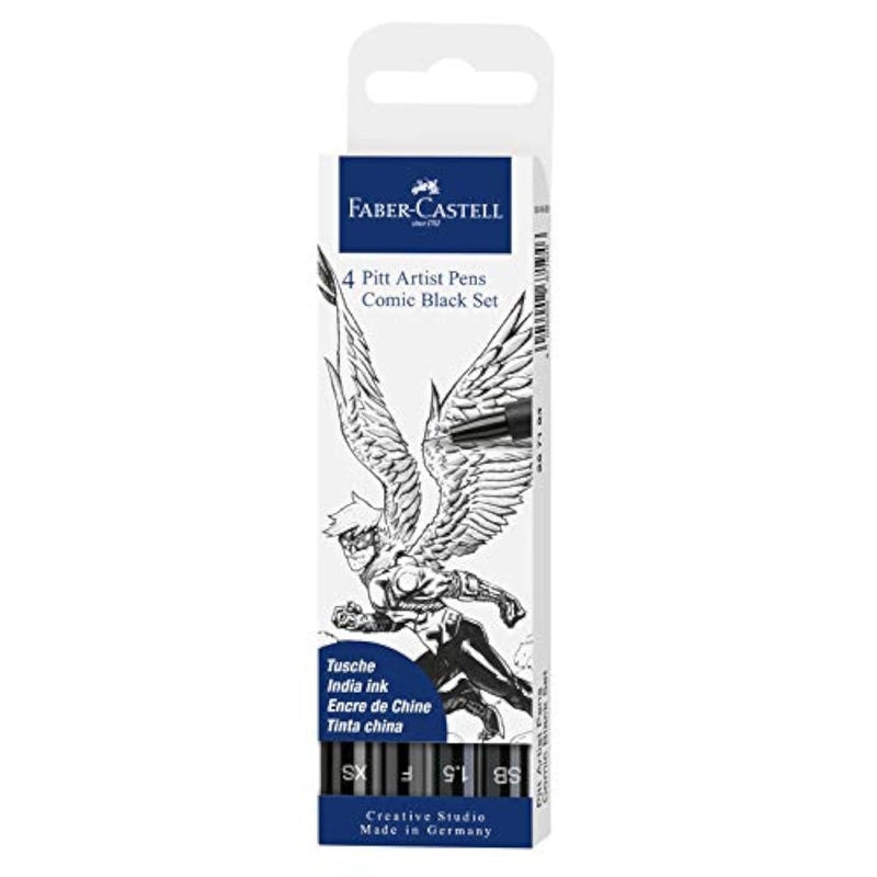 Faber-Castell Pitt Artist Pen Set, 4 India Ink Pens for Drawing & Sketching