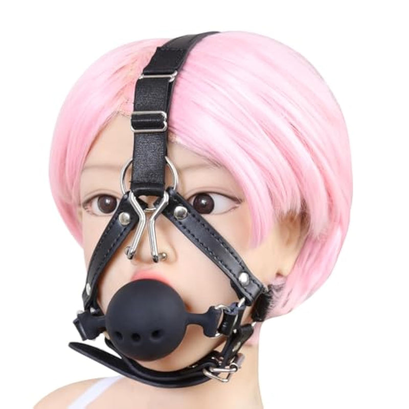 Ball Gag Silicone And Nose Hook Sex Things For Couples Kinky Bondage Gear & Accessories Chastity Cage Adjustable Belt Bdsm Sex Toy (50Mm,Black)