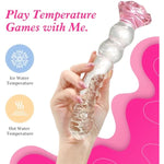 Glass Dildo Rose Adult Tool For Women - Anal Dildo Sex Toy Glow In The Dark Borosilicate Glass Sex Toys For Temperature Play With Anal Beads & Texture Design, 8 Inch Thick Butt Plug For Women
