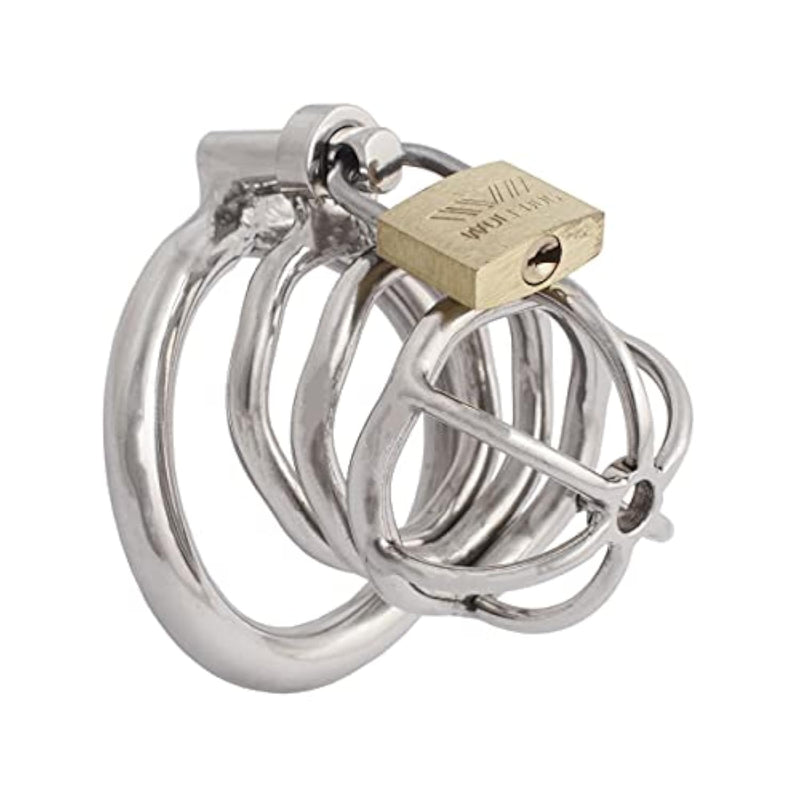 Male Chastity Device Hypoallergenic Stainless Steel Cock Cage Penis Ring Virginity Lock Chastity Belt With Padlock For Adult Game Sex Toy W350 (1.97 Inch / 50Mm)