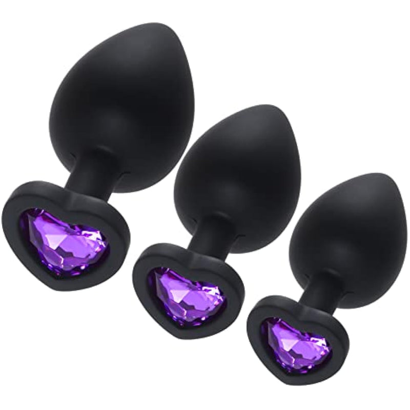 3 Pcs 3 Sizes Silicone Anal Plugs, Jeweled Butt Plug, Anal Trainer Toys, Heart Butt Plugs, Purple