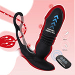 Thrusting Anal Toy With Prostate Massager, Vibrating Anal Vibrator Butt Plug With Dual Soft Adjustable Penis Ring With 7 Powerful Vibration Modes, Male Sex Toys For Gay Men Couple Pleasure