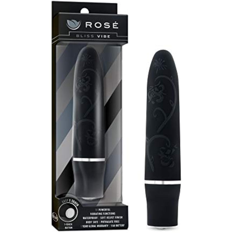 Rose Bliss Vibe - 10 Vibrating Functions Battery Powered Stimulator - 4 Inch Discreet Compact Pocket Vibrator - Adult Toy - Ipx7 Submersible Waterproof For Women Couples - Black