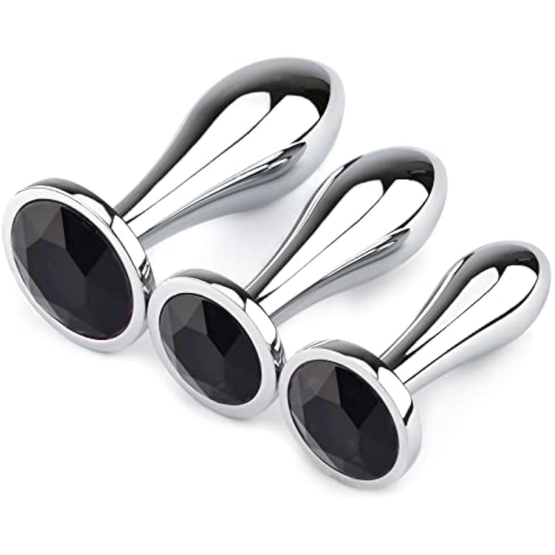 Anal Plug Adult Sex Toys, 3Pcs Anal Butt Plug Set Metal Butt Plug Sex Toys Luxury Jewelry Design Fetish Anal Toys For Adult Unisex (Black)