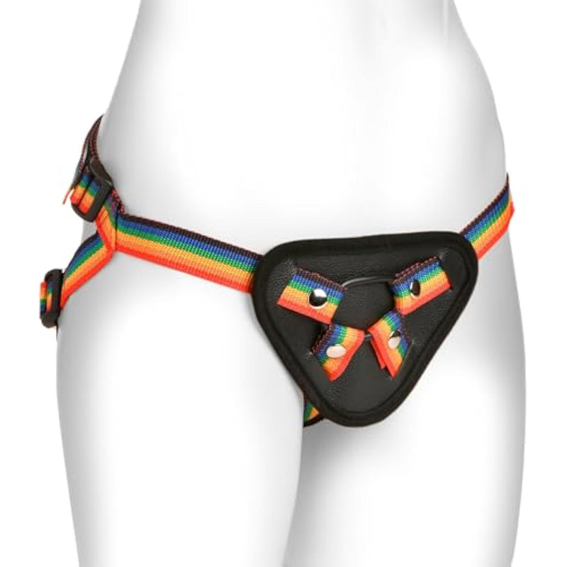 Strap-U Ride The Rainbow With Universal O-Ring That Fits Any Strap-On Dildo. Pegging Toys Sex Harness For Women. Machine Washable, Vegan Leather & Nylon, 56 Waist, Rainbow