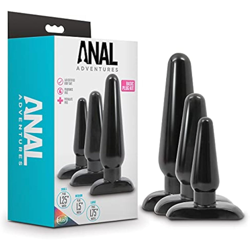 Anal Adventures Basic Plug Kit Set Of 3 Butt Plugs, Sex Toy For Men, Sex Toy For Women, Black