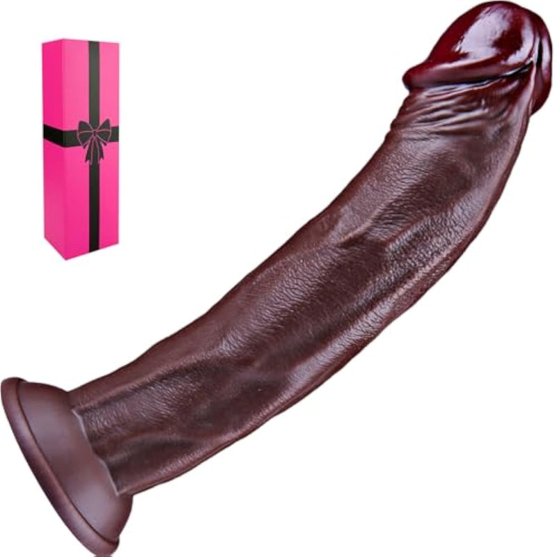 2.3" Diameter Extra Thick Silicone Realistic Black Dildo For Women Men Gay, 12 Inch Long Anal G-Spot Dildo With Suction Cup, Extra Wide Huge Girthy Giant Massive Real Dildos Strap On Sex Toy For Adult