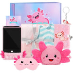 Axolotl Gifts Set For Daughter, Pink Axolotl Lovers Gift Set For Christmas Birthday, Diary With Lock, Flannel Blanket, Lcd Drawing Tablet, Bag, Keychain, Sleep Eye Mask, Spa Headband