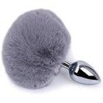 2Pcs Multi-Function Fox Tail Fur Bunny Tail Anal Butt Plug Sex Toys For Couples Adults Cospaly Role Play Stainless Steel Plug (Gray)