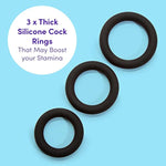 Sync Go Black C-Shape Couples Vibrator & Lovehoney Get Hard Set Of 3 Cock Rings - Couples Sex Toys Bundle