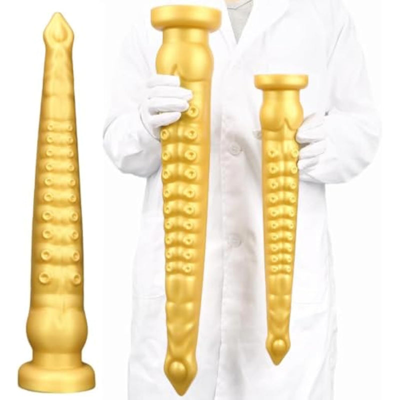 23In/59Cm Gold Silicone Super Long Xxl Octopus Tentacle Anal Plug Dildo, Realistic Huge Animal Dildos Butt Plug With Suction Cop Sex Toys Prostate Stimulator For Adult Male Female Couple (L)