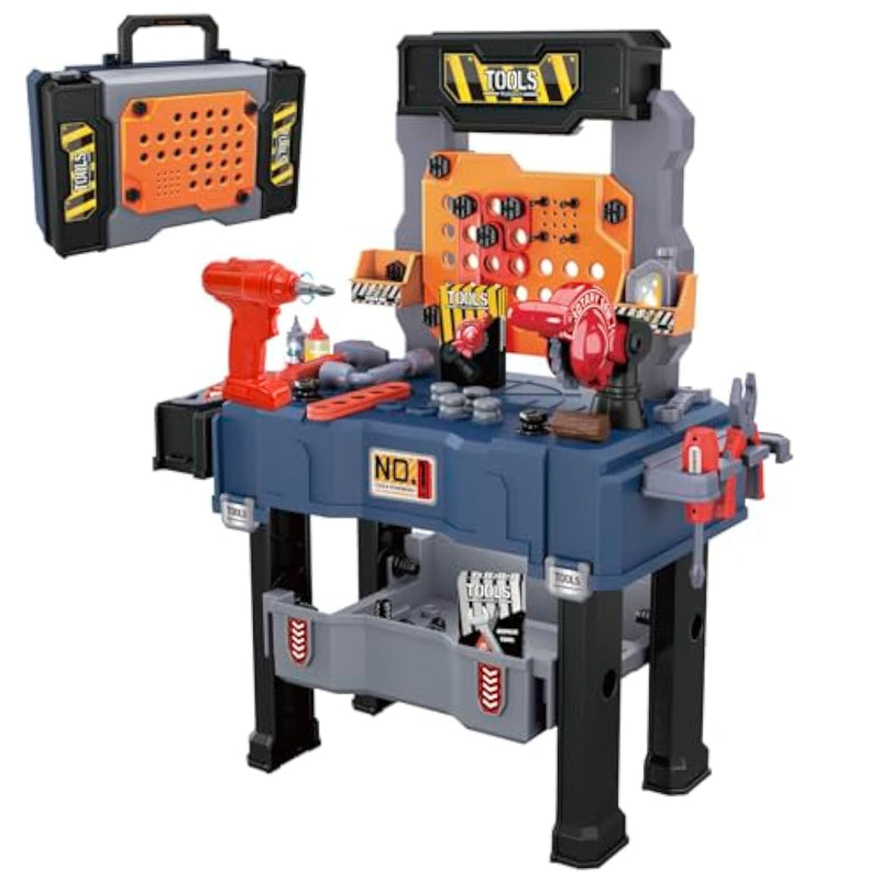 Kids Tool Bench Set With Electric Drill And Realistic Tool, Pretend Play Construction Workbench Toys For Toddlers, Build A Kids Tool Workshop Set For Boys And Girls, Ages 3-8.