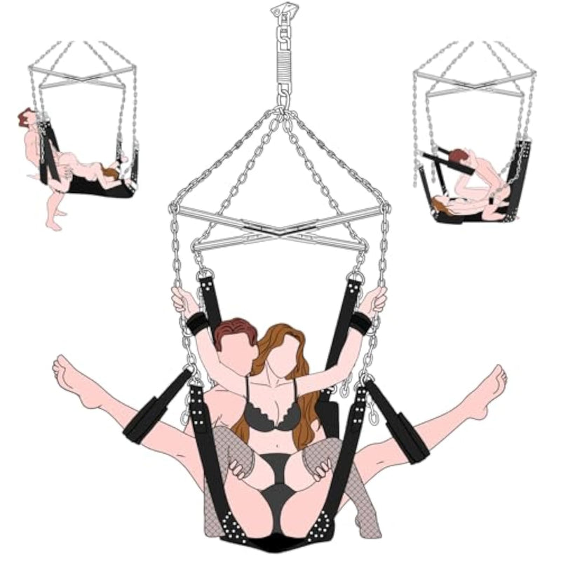 Heavy Duty Hanging Sex Swing for Couples - 360° Rotation and Adjustable Positioning Straps with Padded Seat & Stirrups, Steel Frame Holds Up to 800 Lbs
