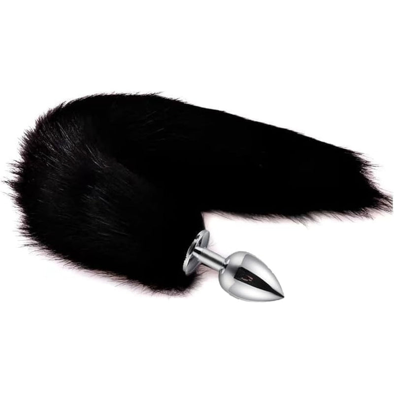 Butt Plug Tail Anal Sex Toys, Anal Butt Plug Artificial Fiber Fur Tail Toys Stainless Steel But Plug Butt Toys Sex Toys For Women Cosplay Adult Sex Toys For Women (Black)
