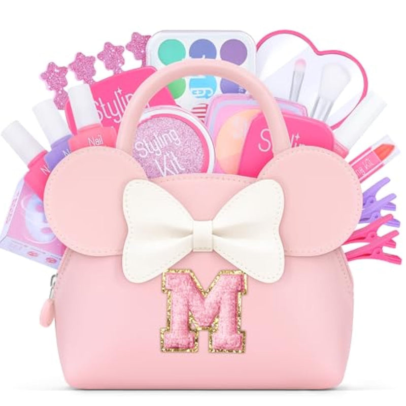 Pretend Makeup Kit For Toddlers Kids- 21Pcs Make Up Toys With Initial Toddler Purse - Birthday Gifts For 3 4 5 Years Old Girls Vanity Set Christmas Birthday Gift Pink M