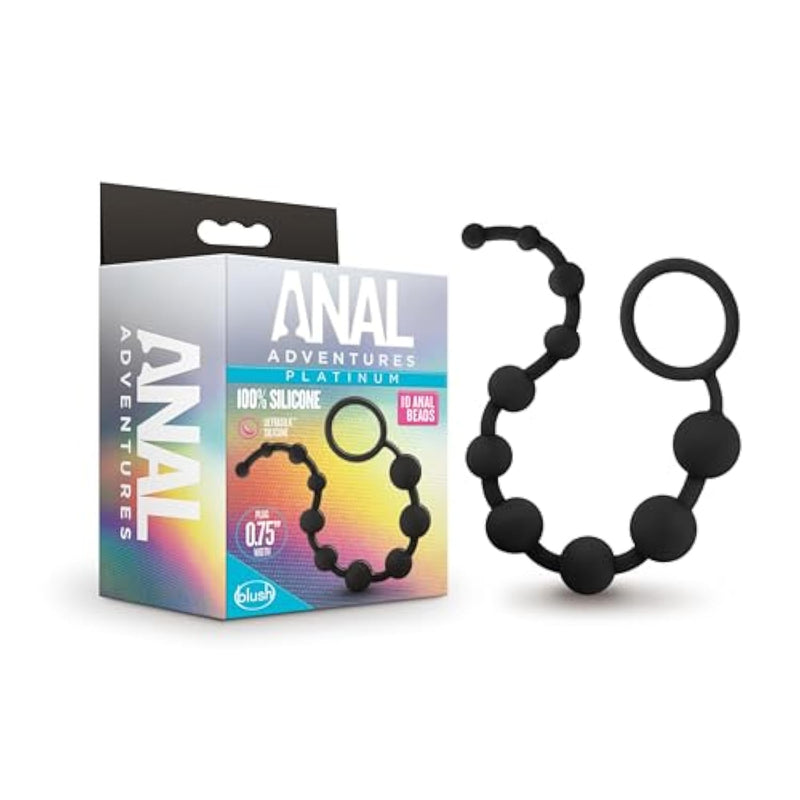 Sex Toys - Anal Adventures Platinum - Ultrasilk Silicone 10 Beads - Graduated Sizes - 12.5 Inch Long - Beginners Training Smooth Satin Finish - Anal Beads - Women Men Couples - Black