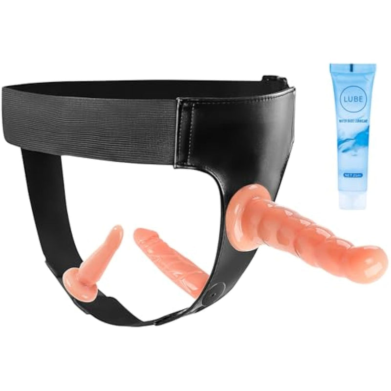 Realistic 3 Dildos Harness Strap-On Dildos Sex Toys Adult Toys For Female- Adjustable Strapless Strap-On Dildos Soft Silicone Anal G-Spot Stimulation Sex Toys For Women Couples Lesbian - Flesh
