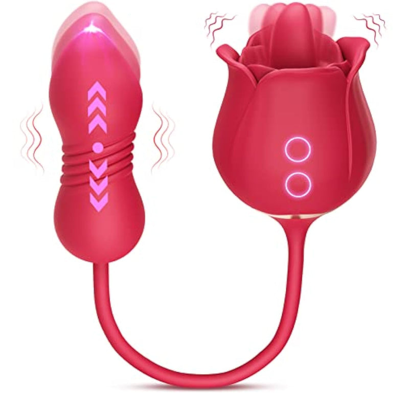 Rose Sex Toy Vibrators Dildo - 3In1 Adult Sex Toys For Women With 9 Tongue Licking & Thrusting Dildos G Spot Vibrator, Anal Nipple Clitoral Stimulator Clit Licker For Female Couples
