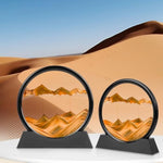 7 Inch 3D Moving Sand Art Picture, Round Glass Flowing Sand Desk Decor, Yellow