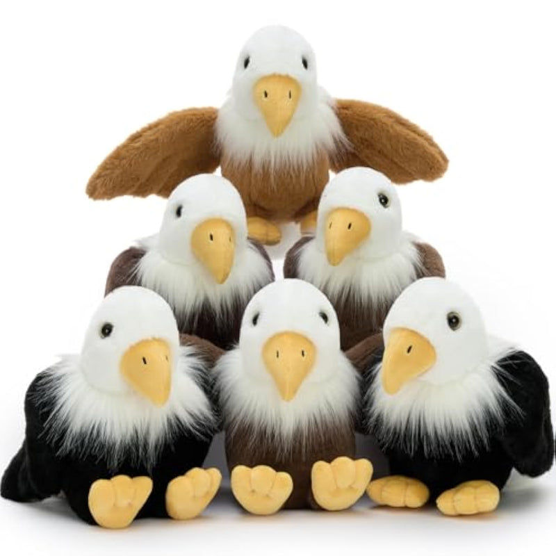 6-Pack American Bald Eagle Plush Toys – 7" Cuddly Eagle Stuffed Animals In Various Poses, Perfect Collectible Gift For Kids & Patriotic Enthusiasts