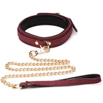 6 Piece Burgundy Velvet Adult Sex Bondage Restraints Set For Women, Men, & Couples, Adjustable Wrist & Ankle Cuffs, Collar, & Leash With Connecting Chains, Bdsm Kit - Black & Red