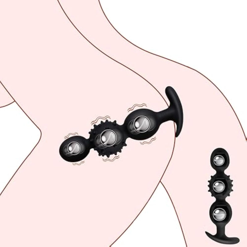 Silicone Anal Butt Plug With Safe Handle, Built-In Activity Ball Butt Plugs, Anal Beads Massage Butt Plug Sex Toy For Men Women And Couples (3 Anal Beads)