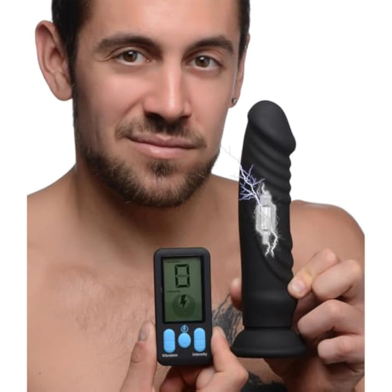 Electroshock Black Dildo 8 Inch Realistic Bbc Vibrating Gspot Sex Toy For Women, Penis Vibrator Electric Shock Sextoy Clit Stimulator E-Stim Dido [Made In Usa]