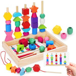 Montessori Wooden Lacing Beads Toys For 3 4 Year Old Toddler Kids, Sequencing & Stacking Block Toy With Storage Box, Stem Preschool Learning Toys, Christmas Birthday Gifts For Boys Girls
