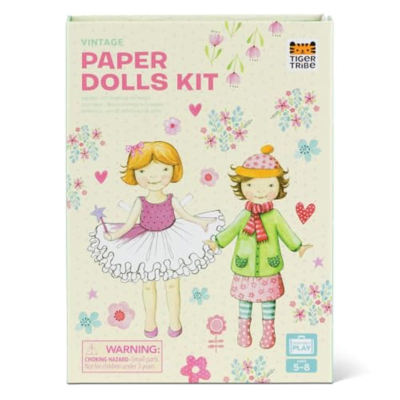 Vintage Paper Dolls Kit, Dress 2 Dolls with Clothes, Stickers & Pencils