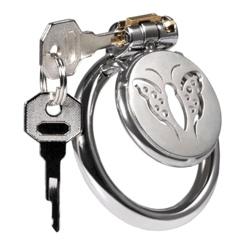 Chastity Cage Metal Dark Lock Male Butterflies Flat Cockcage With Urethral Catheter Design Bdsm Bondage Penis Cages Sex Toys For Couples (50Mm Ring)