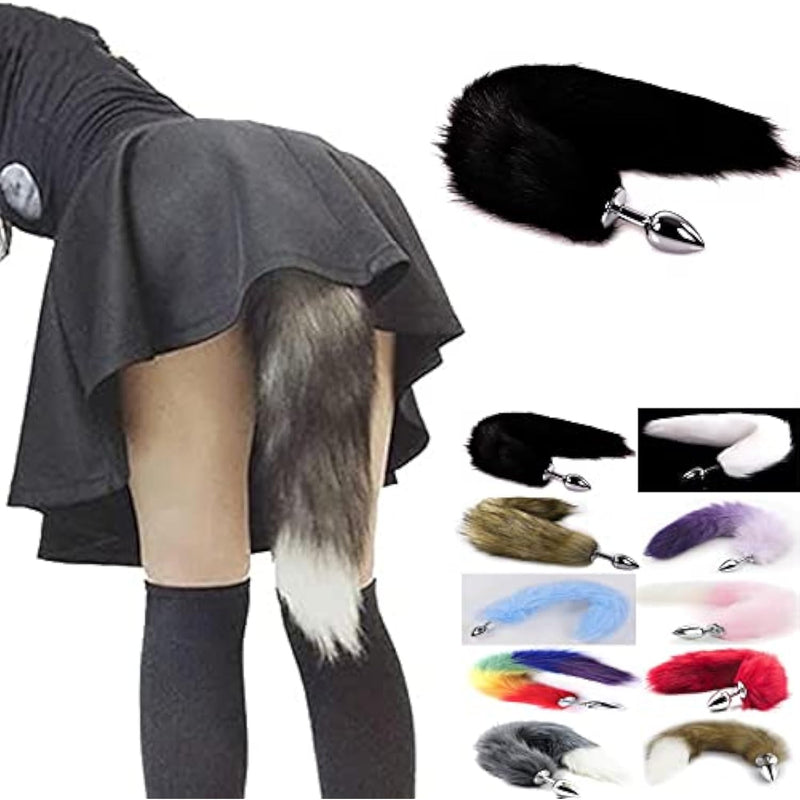 Butt Plug Fox Tail Cosplay Anal Plug Anal Butt Plug Adult Sex Toys For Beginner Women Men Couple (18" Black-1)