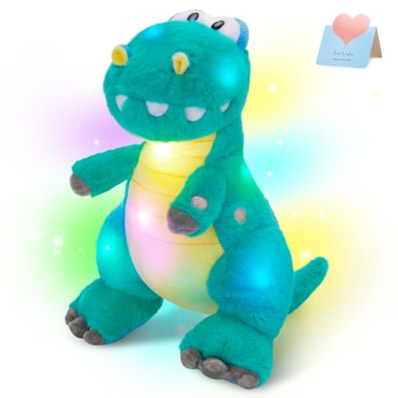 13'' Green Led Glowing Dinosaur T-Rex Light Up Stuffed Animal Night Light Plush Toy Hugging Soft Kawaii Gifts For Kids Boys Girls Decoration Holiday Birthday Present