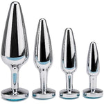 4 Pcs Metal Silvery Butt Plug Set With Round Jewelry Base Adult Sex Sm Toys Smooth Metal Anal Plug Kit For Couple(A)