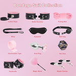 Bdsm Bondage Sex Toys Restraints - 16 Kit Gear For Ball Gag Sex Whip Cuffs Rope Collar Blindfold Leash Low Temperature Candles Dice Anal Plug (Pink)