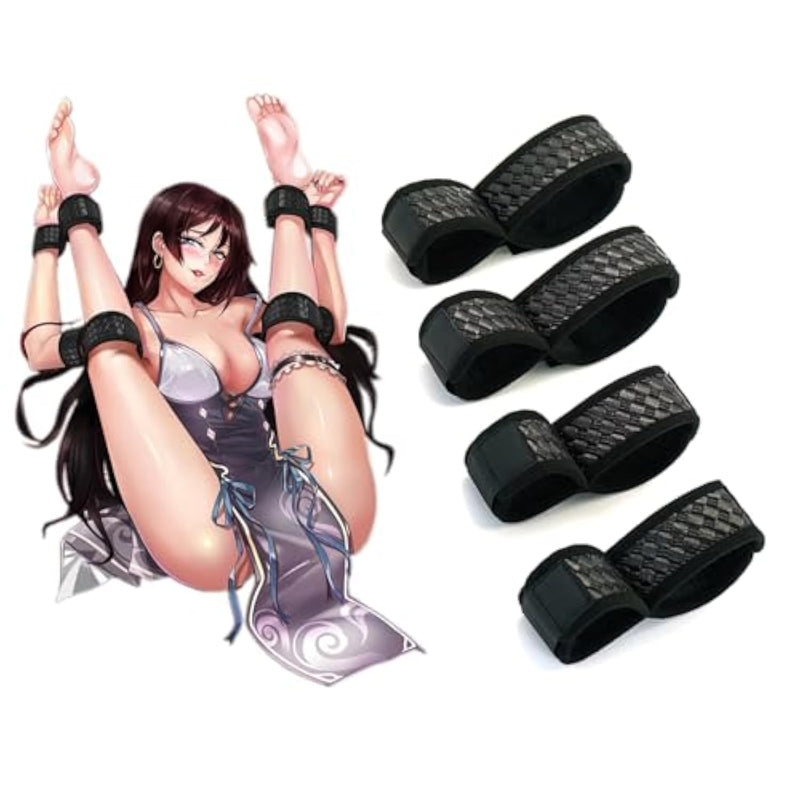 Bdsm Bondage Restraints Set - Adjustable Handcuffs, Ankle & Calf Cuffs With Vegan Leather | Sex Toys For Couples, Men, Women | Sm Game Play, Role Play, Beginner Bdsm Kit (Black Bondage Kit)