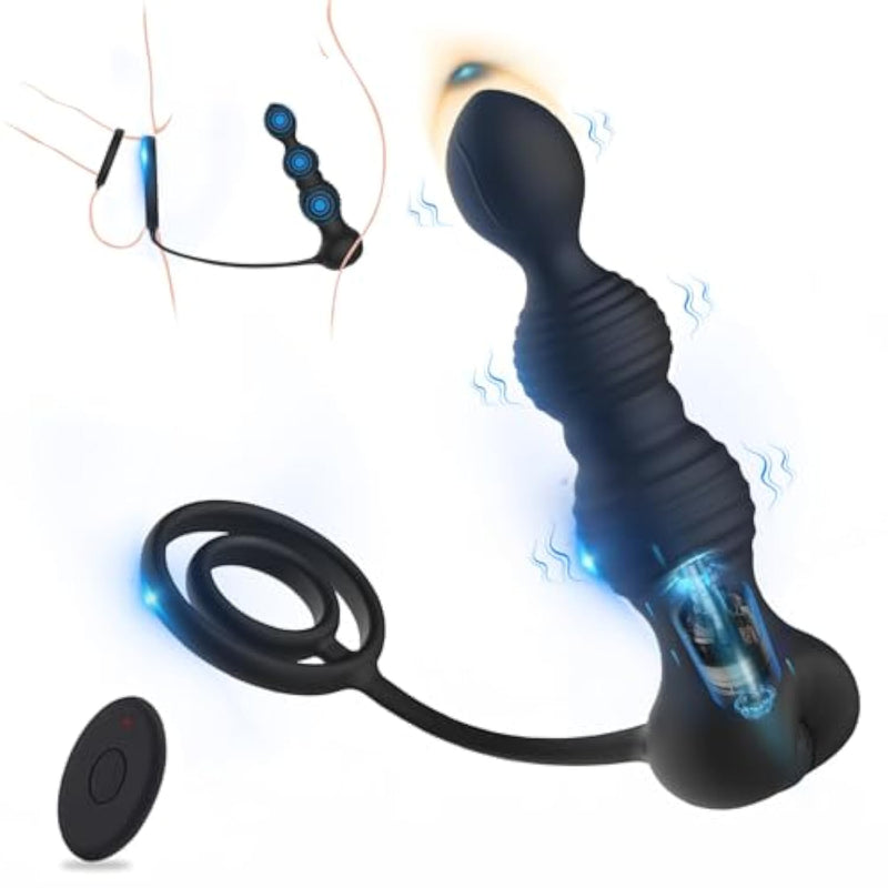 Thrusting Anal Vibrator Remote Control Men Prostate Massager With 2 Vibrating Silicone Cock Ring Stimulator Anal Plug Dildo 10 Vibrating,Butt Plug Male Sex Toys P Spot Games Gay Couple Enema Pleasure