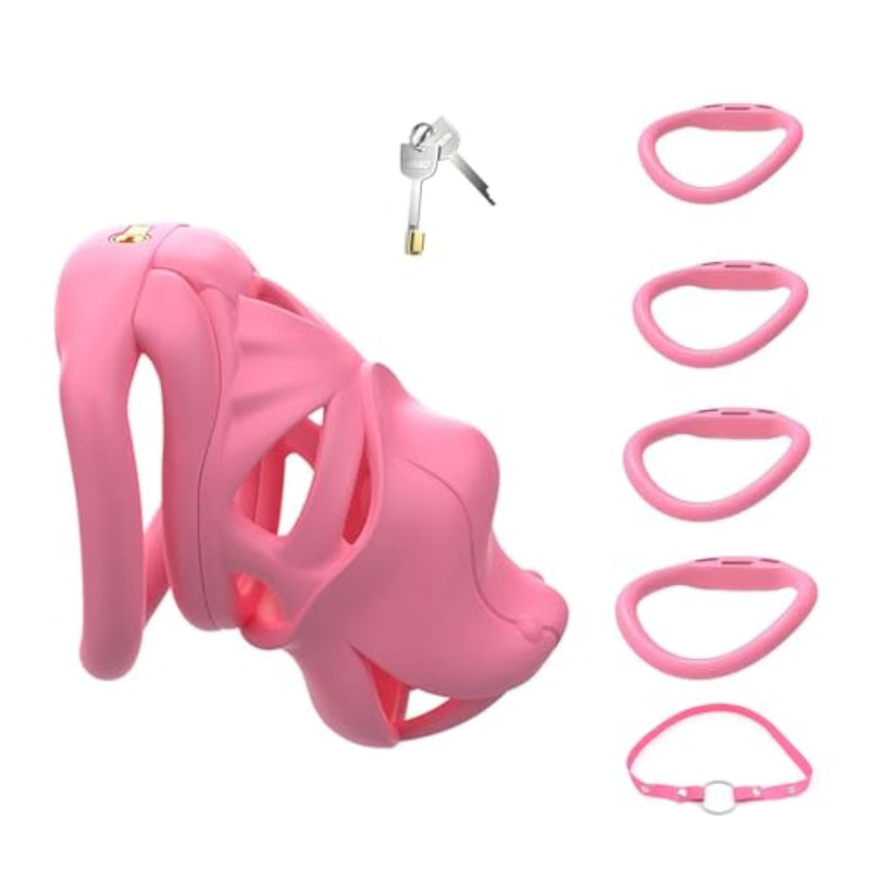 3D Printed Bionic Chastity Cage For Men, Hidden & Breathable Cock Cage Adult Sex Toy, Resin Penis Chastity Lock With Fangs Design, Wave Scale Texture & Hollow Structure (Pink,L-Arc-Ring)